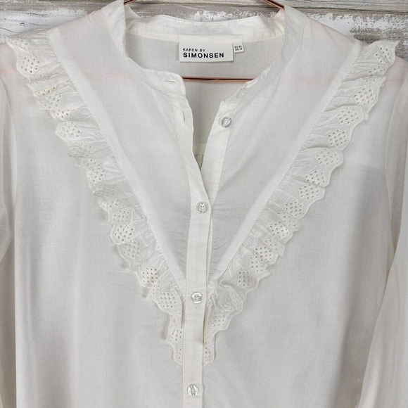 KAREN by Simonsen Ruffle Balloon Sleeve White Peasant Long Shirt Top Size 12 - Picture 3 of 16